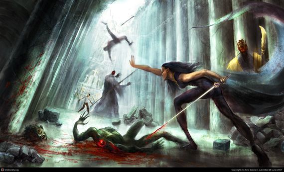 assasin woman killing ghouls in temple Kirsi Salonen
