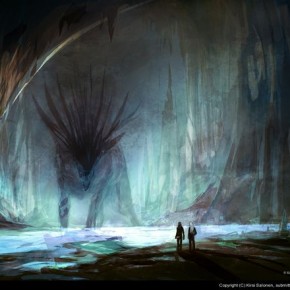 two travelers meet a monster in cave