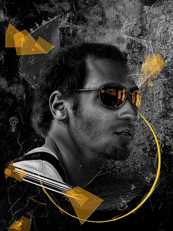 dark poster with guy with glasses and yellow shapes Photoshop Tutorials Roundup   March, 2010