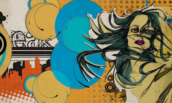 woman with city background grunges splatters Artist of the week   Adrianna Zurek
