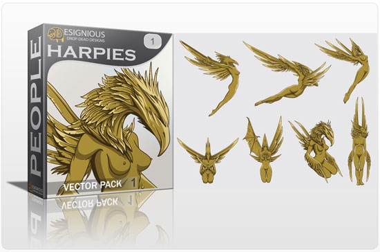 harpies Fresh Vector Packs: Harpies, Retro Girls, Dogs, Ravens, Wild Animals and Scrolls