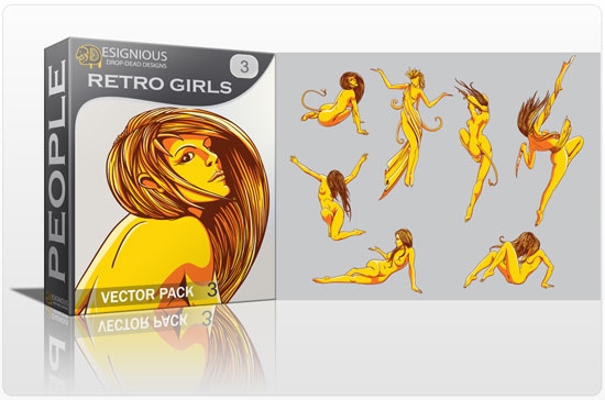 retro girsl vector Fresh Vector Packs: Harpies, Retro Girls, Dogs, Ravens, Wild Animals and Scrolls