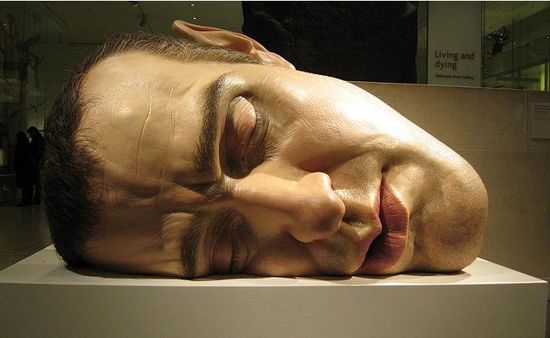 ron mueck face on side self portrait hyperrealistic 35 Sculptures That Will Make You Look Tiny