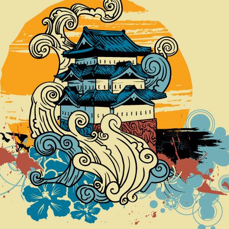 Japanese tee graphics vector with old temple 30 Most Beautiful Free and Premium Japanese Vector Illustrations