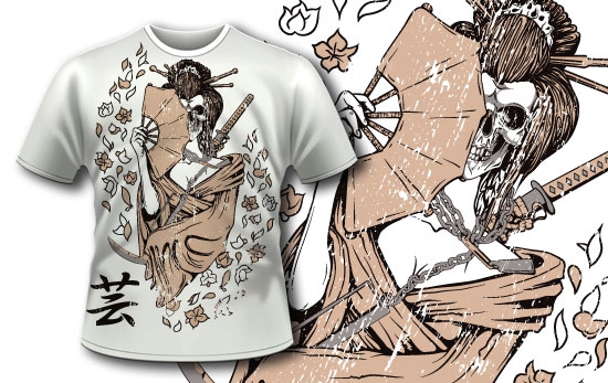 T shirt design with Geisha and Skull  30 Most Beautiful Free and Premium Japanese Vector Illustrations