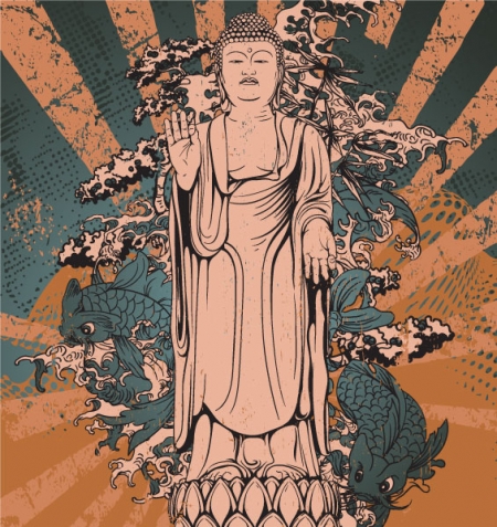 background vector japanese grunge illustration with buddha 30 Most Beautiful Free and Premium Japanese Vector Illustrations