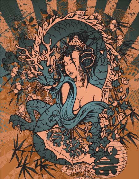 dirt vector japanese grunge illustration with geisha 30 Most Beautiful Free and Premium Japanese Vector Illustrations