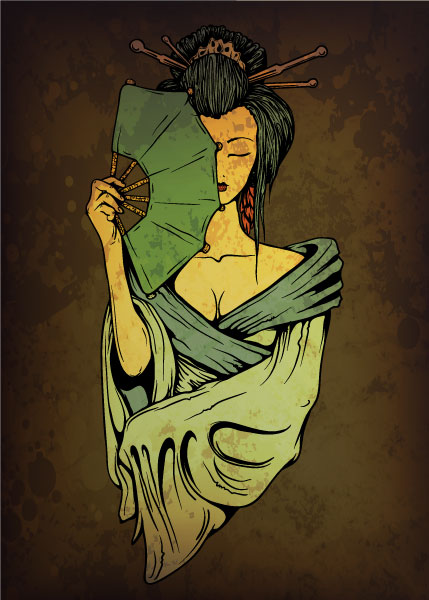 geisha on grunge background vector illustration 30 Most Beautiful Free and Premium Japanese Vector Illustrations
