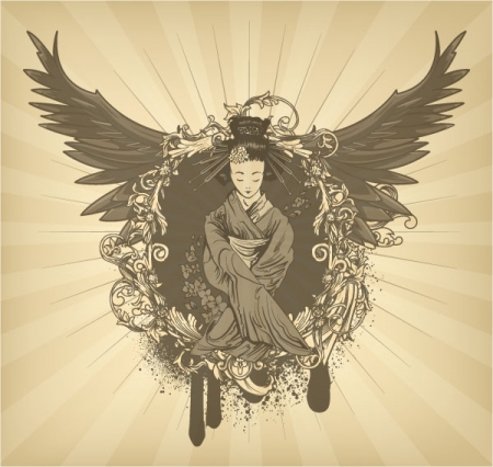 lady vector japanese emblem with geisha 30 Most Beautiful Free and Premium Japanese Vector Illustrations
