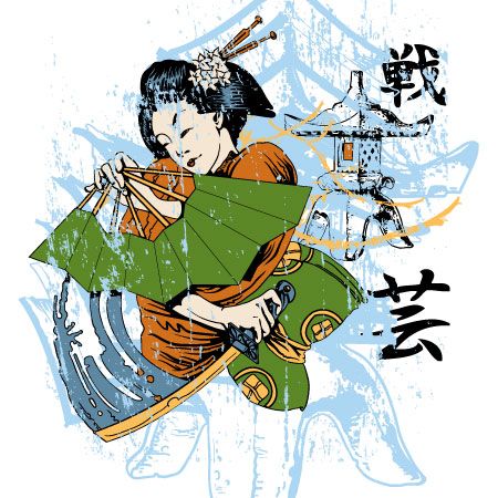vector japanese tee graphics with geisha 30 Most Beautiful Free and Premium Japanese Vector Illustrations
