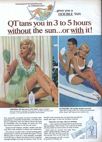 QT tan lotion print ad 1960s Print Ad Designs Through the Decades: The 60s