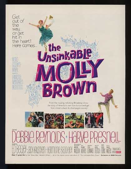 Unsinskable Molly Brown Debbie Reynolds Movie Poster 1960s Print Ad Designs Through the Decades: The 60s