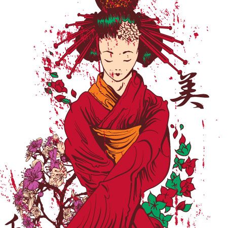 Vector tshirt design with geisha from tshirtdesigns