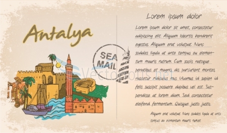 0644 grunge postcard Antalya, Bangkok, Dubai, Hong Kong, Istanbul and Kuala Lumpur   Famous Cities Vector Pack 1