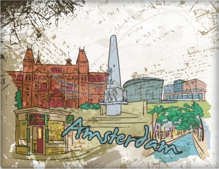 0648 amsterdam doodles Amsterdam, Barcelona, London, New York, Paris and Singapore – Famous Cities Vector Pack 2