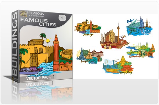 designious famous cities vector pack 1 preview 11 Antalya, Bangkok, Dubai, Hong Kong, Istanbul and Kuala Lumpur   Famous Cities Vector Pack 1