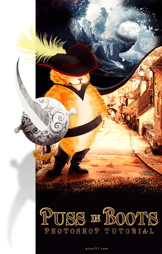 final pixel 77 puss in boots photoshop tutorial1 Design Process: How to create a Puss in Boots movie poster in Photoshop