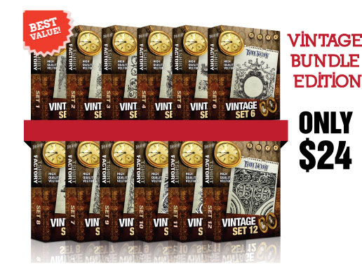12 VINTAGE PACKS VECTORS Inky Deals Bundle: the biggest design resources bundle ever!