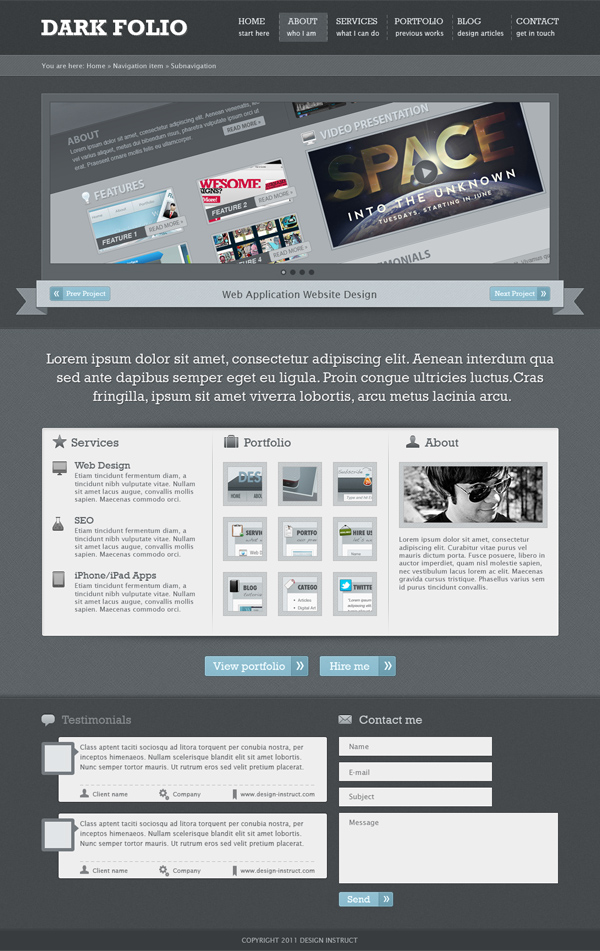 dark portfolio web layout small Photoshop Tutorials Roundup   February 2012
