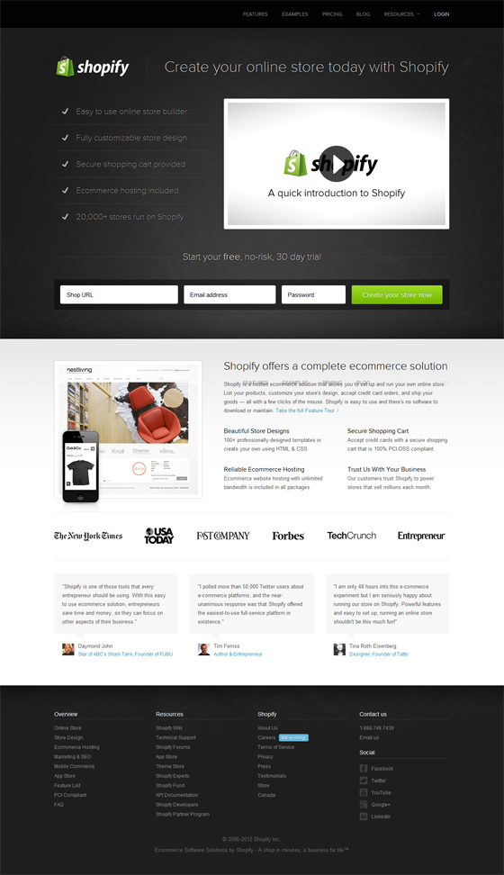 6 Shopify 10 Great Examples of High Quality Landing Pages